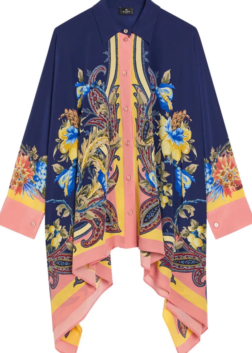 Printed asymmetric silk shirt