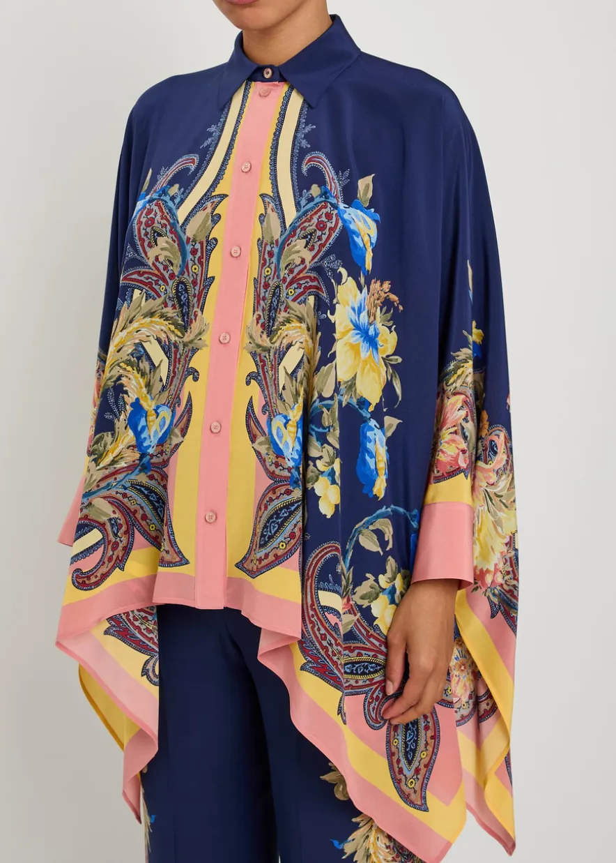 Printed asymmetric silk shirt