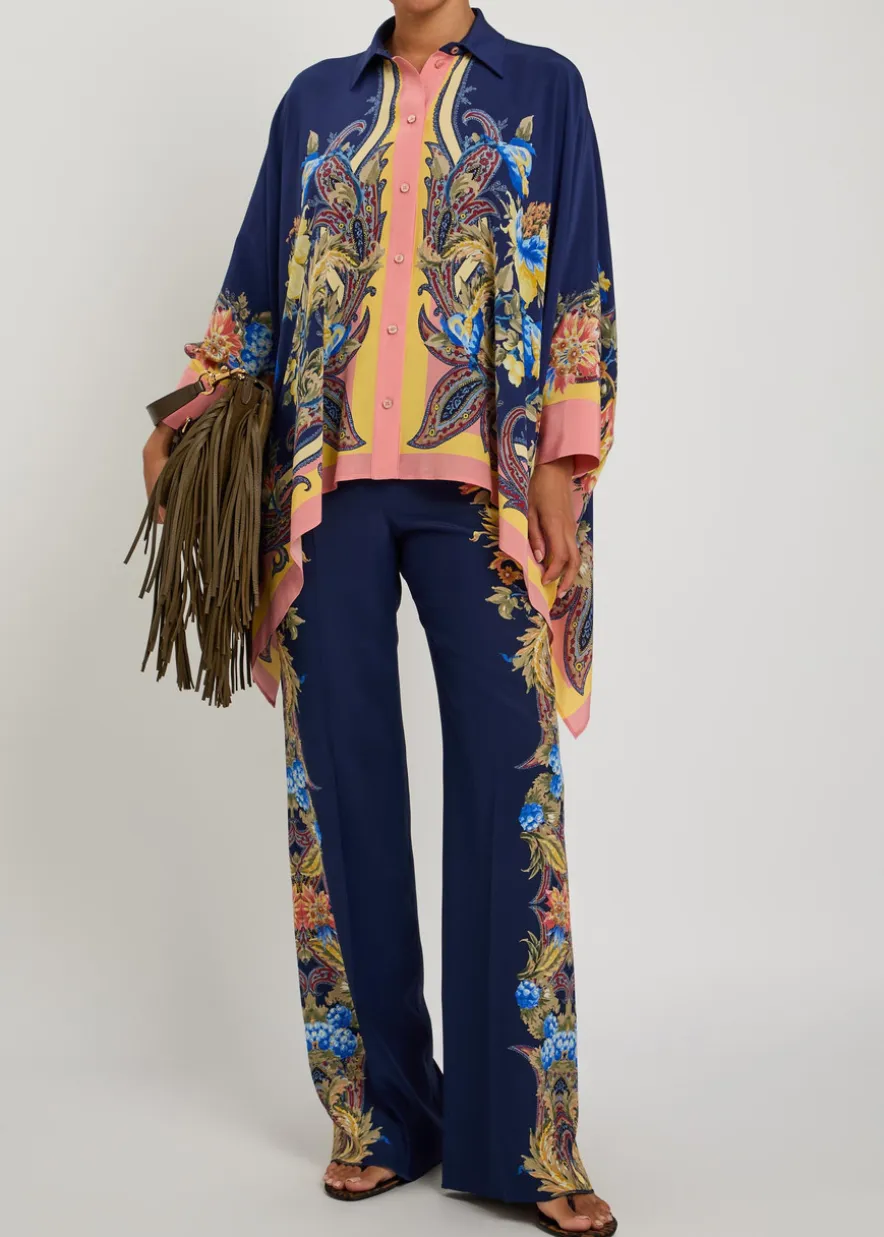 Printed asymmetric silk shirt