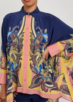 Printed asymmetric silk shirt