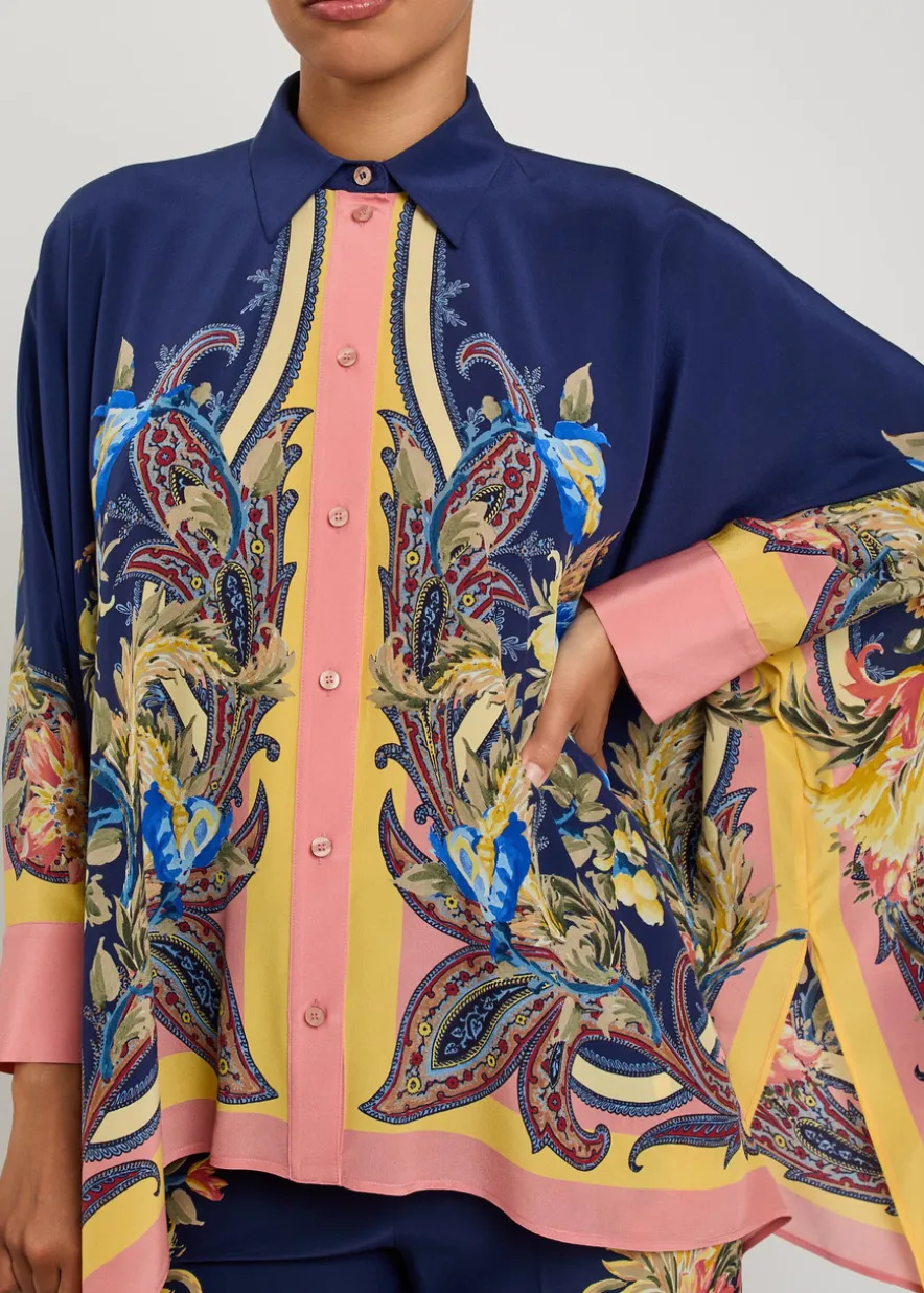 Printed asymmetric silk shirt
