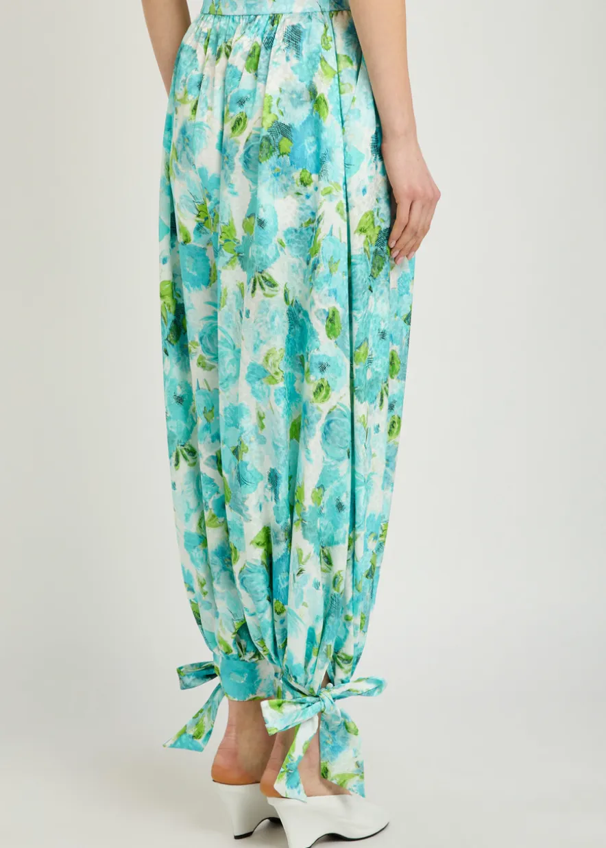 Printed balloon-leg silk trousers