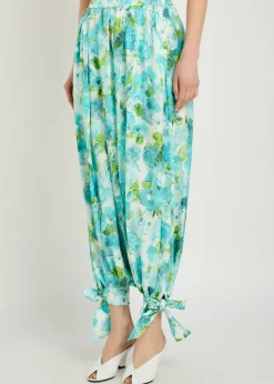 Printed balloon-leg silk trousers