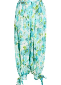 Printed balloon-leg silk trousers