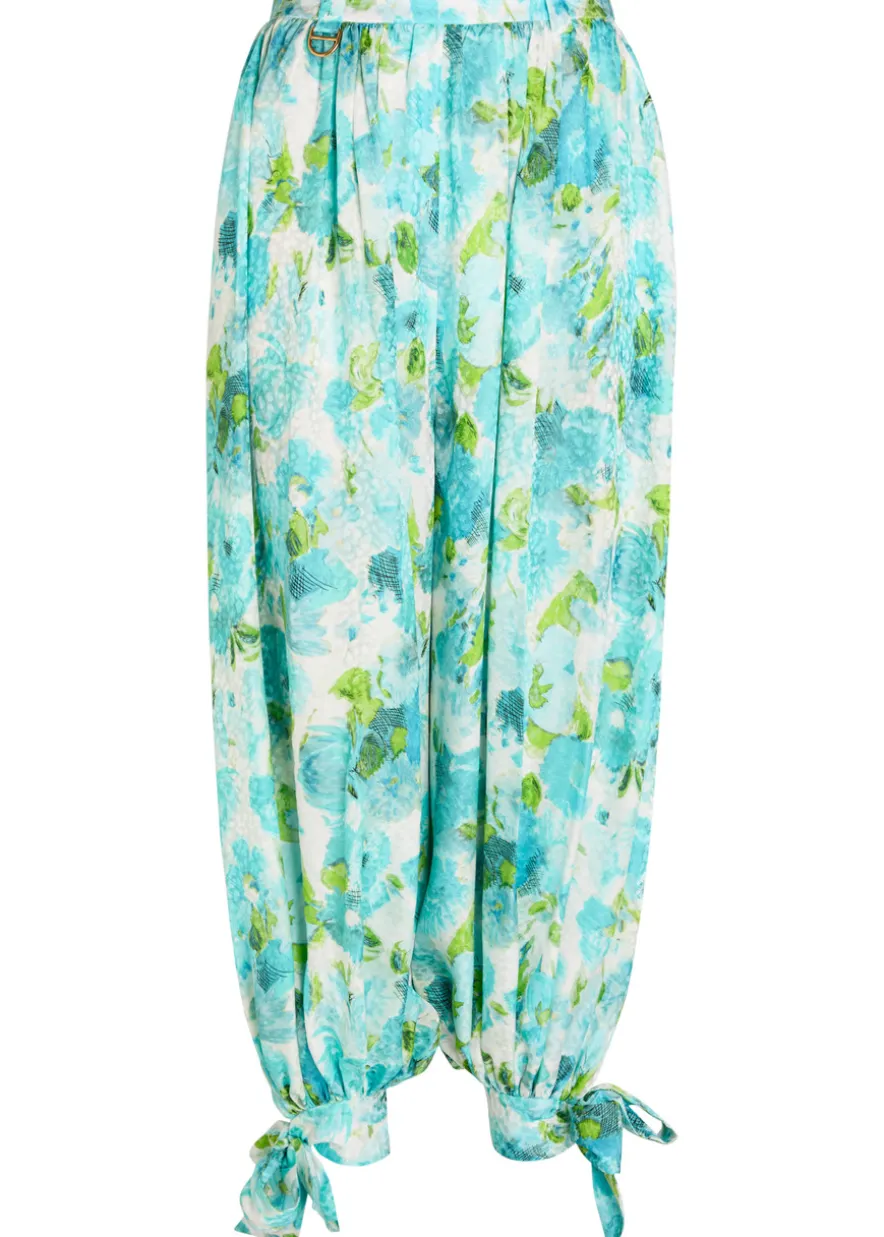 Printed balloon-leg silk trousers