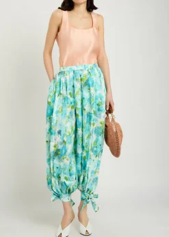 Printed balloon-leg silk trousers