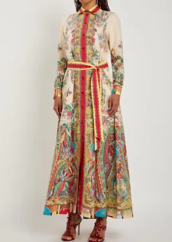 Printed belted cotton-poplin midi shirt dress