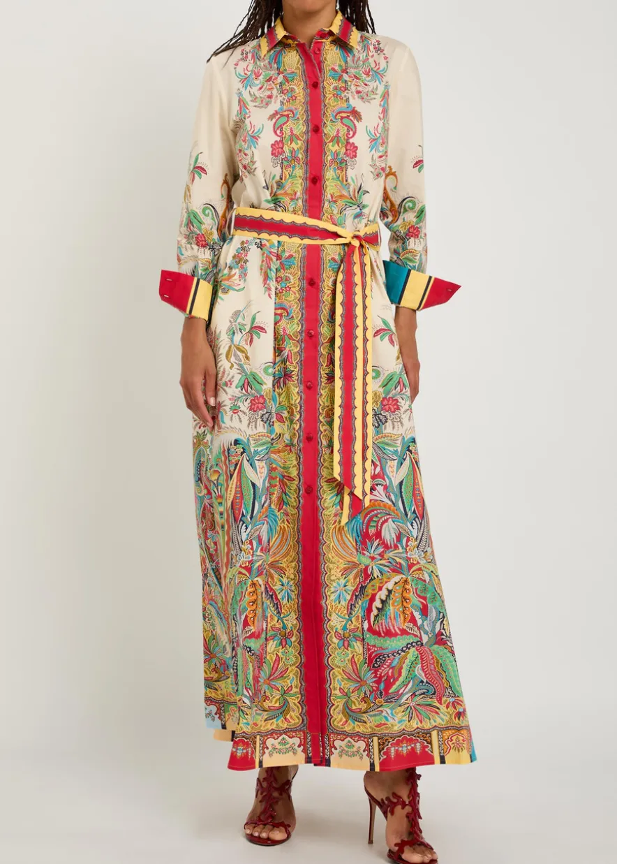 Printed belted cotton-poplin midi shirt dress
