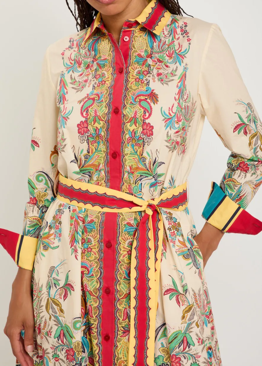 Printed belted cotton-poplin midi shirt dress