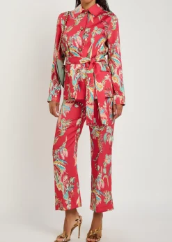 Printed belted satin jacket