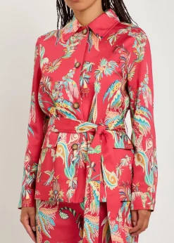 Printed belted satin jacket