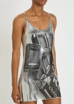 Printed chainmail mini dress