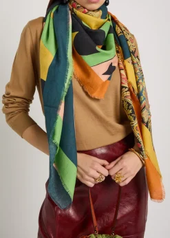 Printed cotton-blend scarf