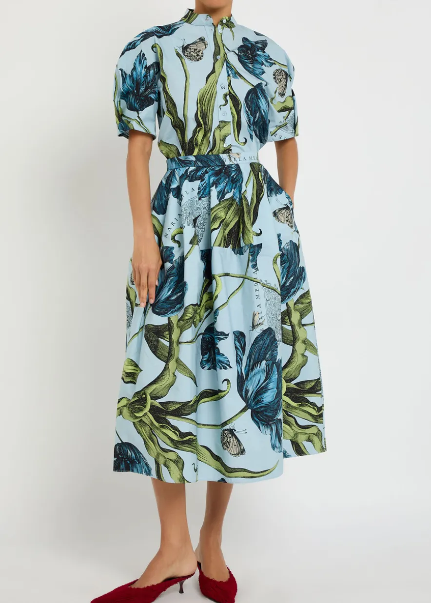 Printed cotton-poplin midi skirt