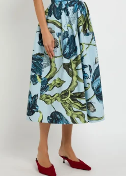 Printed cotton-poplin midi skirt
