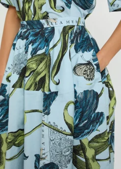 Printed cotton-poplin midi skirt