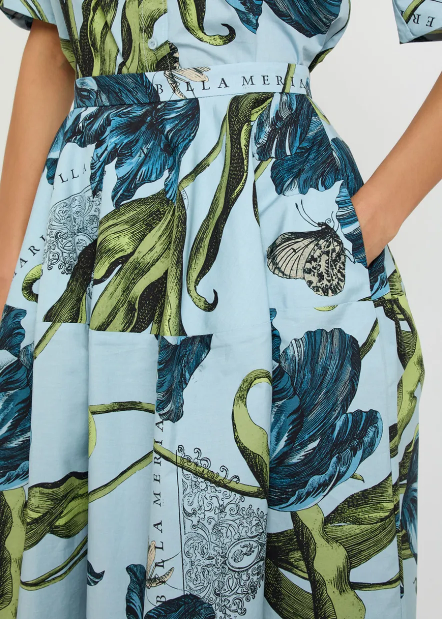 Printed cotton-poplin midi skirt