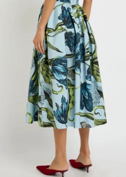 Printed cotton-poplin midi skirt