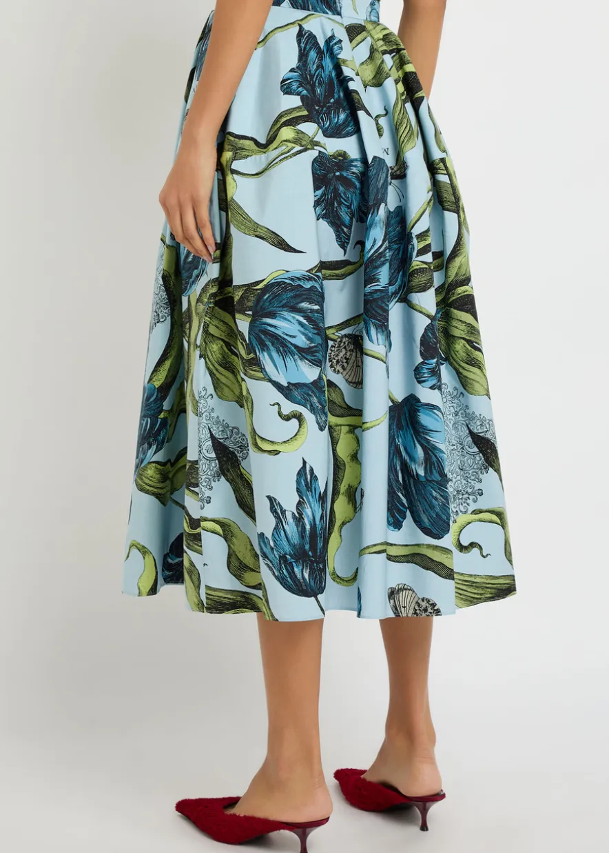 Printed cotton-poplin midi skirt