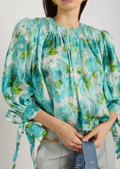 Printed cropped silk blouse