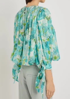 Printed cropped silk blouse