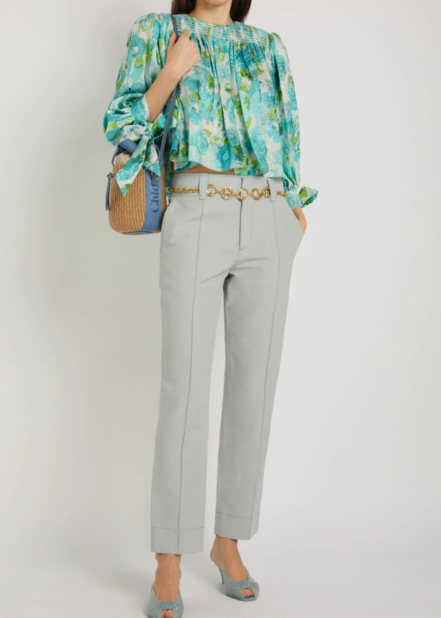 Printed cropped silk blouse