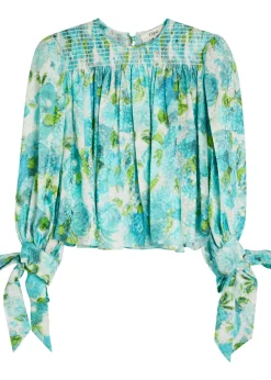 Printed cropped silk blouse