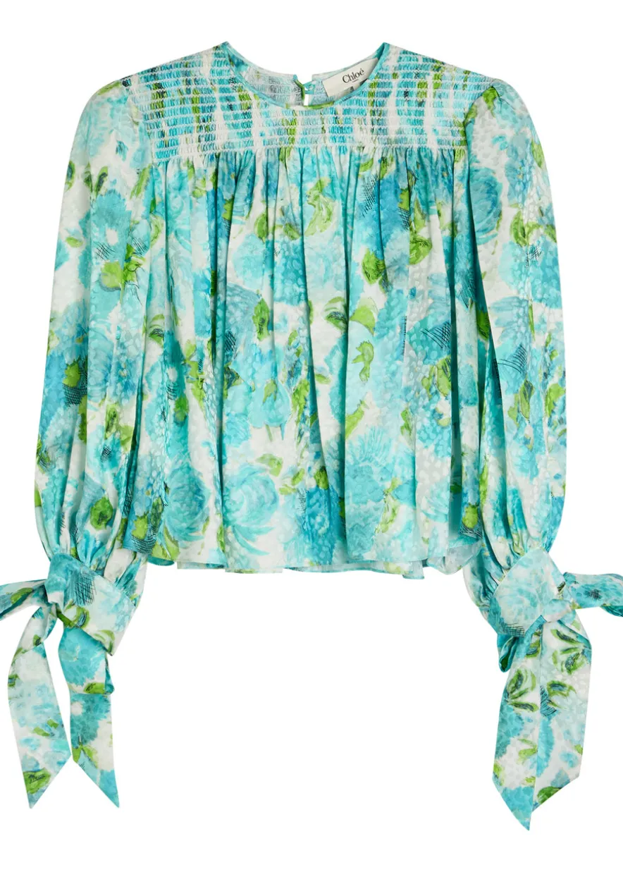 Printed cropped silk blouse