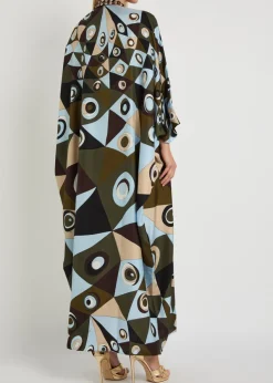 Printed crystal-embellished silk maxi kaftan dress