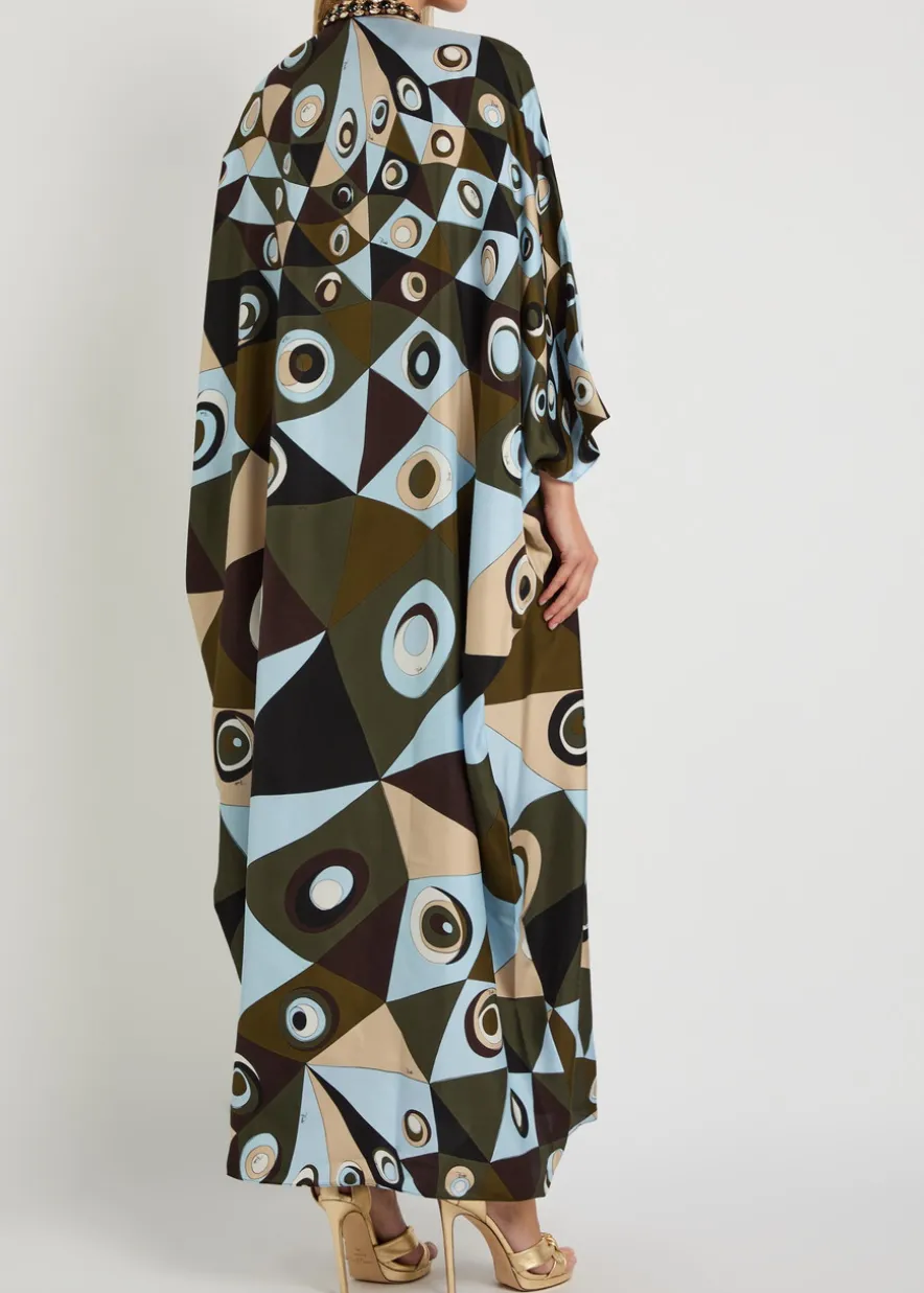 Printed crystal-embellished silk maxi kaftan dress