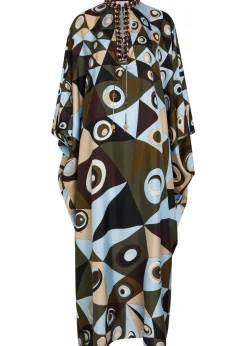 Printed crystal-embellished silk maxi kaftan dress