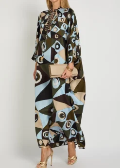 Printed crystal-embellished silk maxi kaftan dress