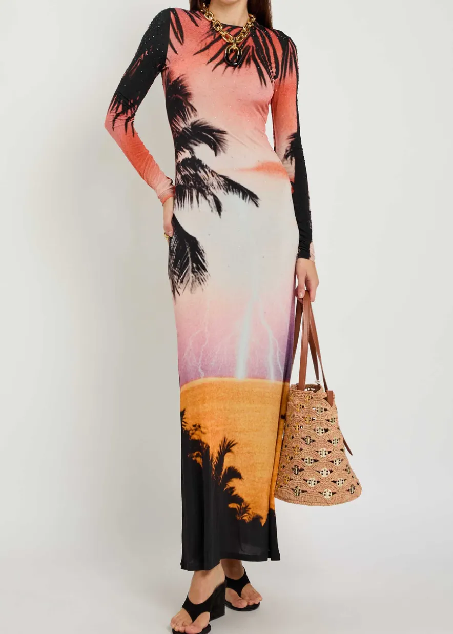 Printed embellished stretch-jersey maxi dress