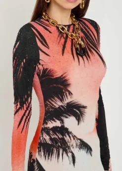 Printed embellished stretch-jersey maxi dress