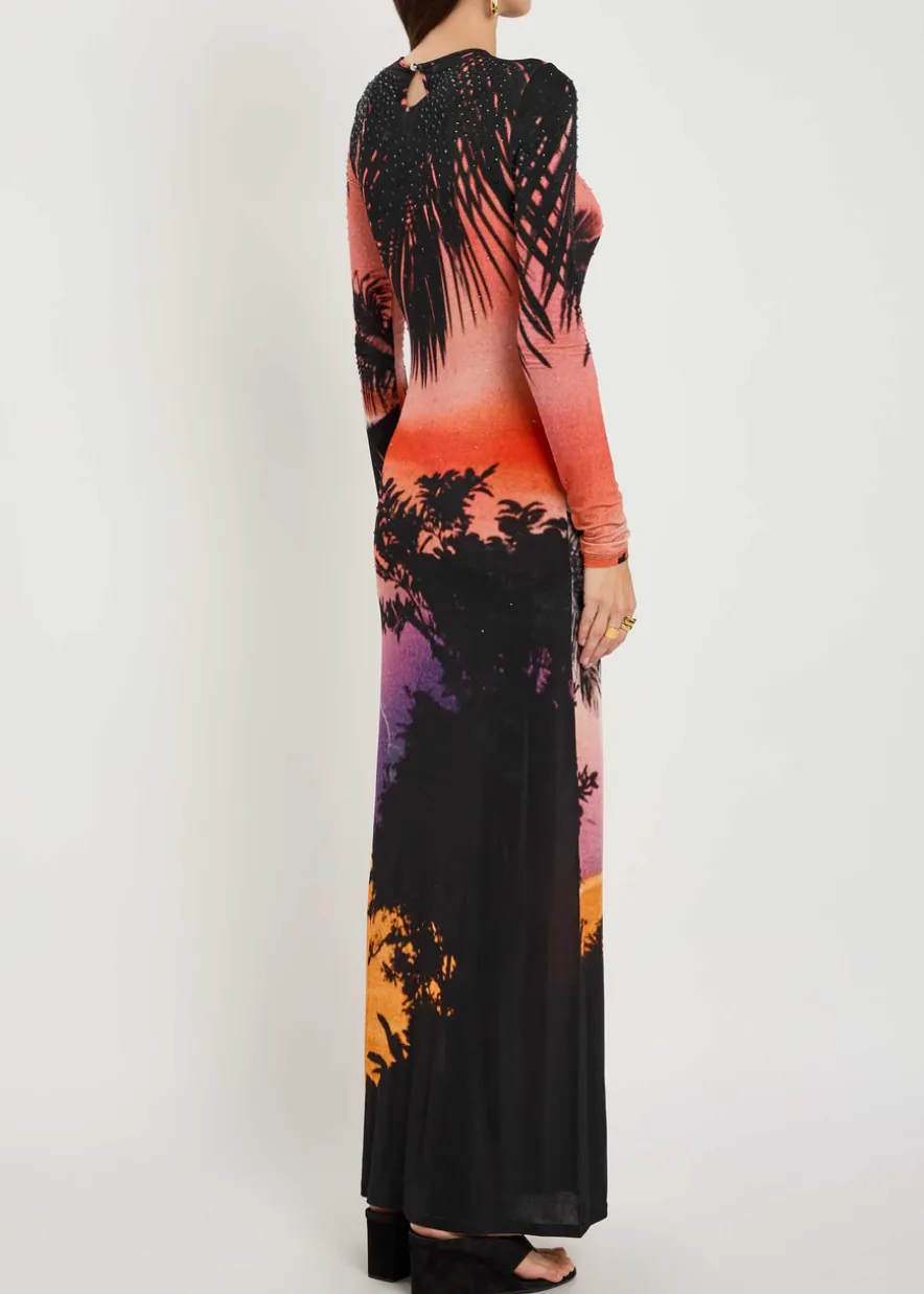 Printed embellished stretch-jersey maxi dress