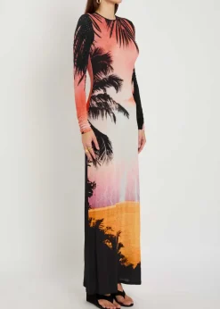 Printed embellished stretch-jersey maxi dress