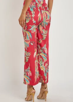Printed flared-leg satin trousers