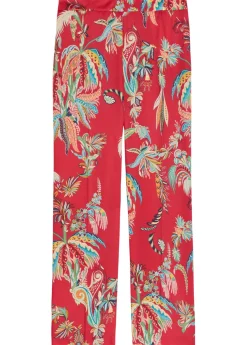 Printed flared-leg satin trousers