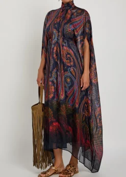 Printed gathered silk-chiffon midi dress