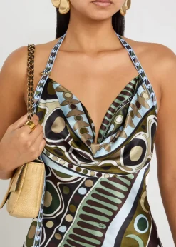 Printed halterneck satin-silk maxi dress