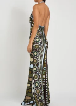 Printed halterneck satin-silk maxi dress