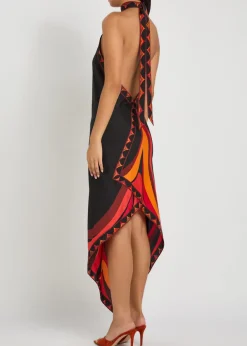 Printed halterneck silk-twill midi dress