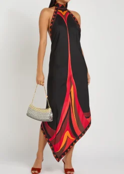 Printed halterneck silk-twill midi dress