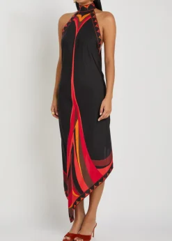 Printed halterneck silk-twill midi dress