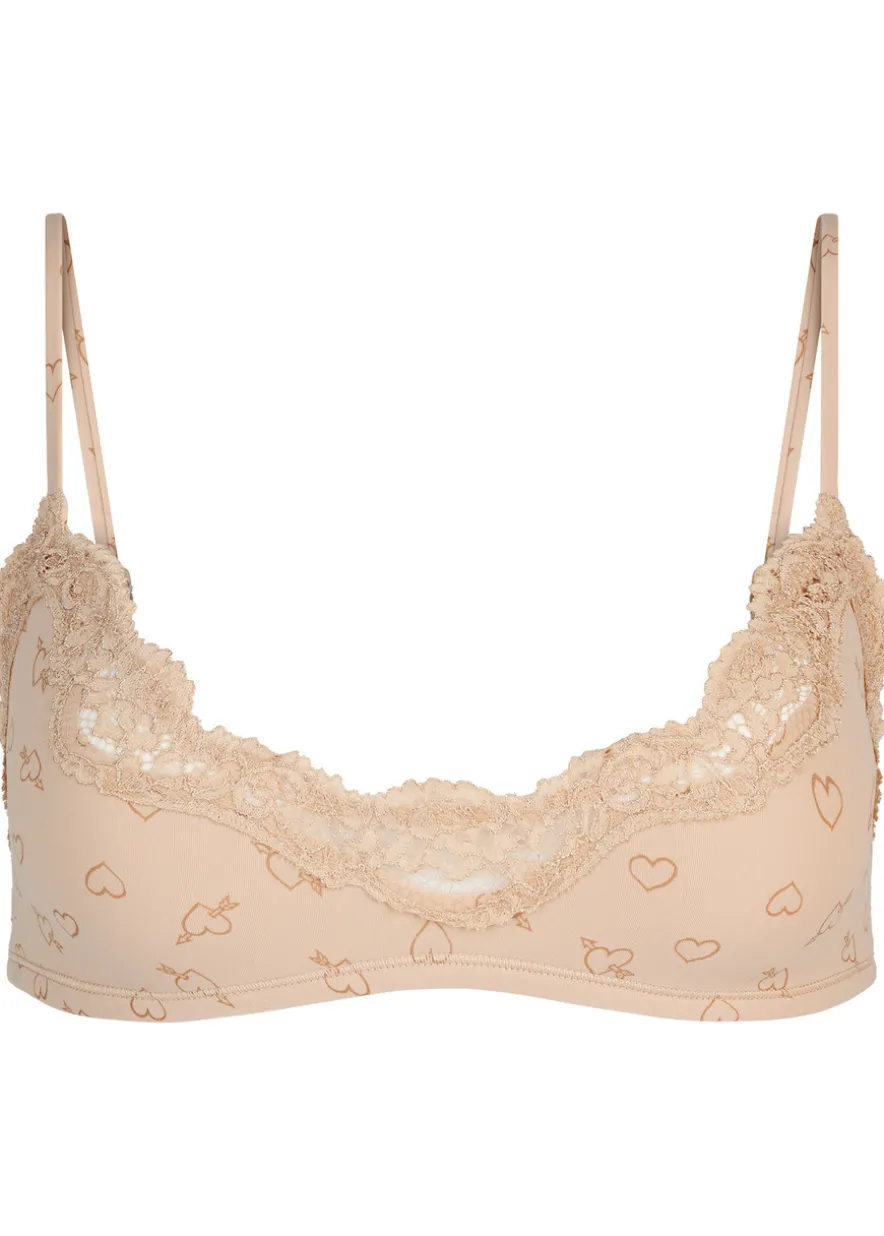 Printed lace-trim stretch-jersey bralette