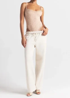 Printed lace-trim stretch-jersey bodysuit