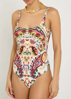 Printed low-back swimsuit
