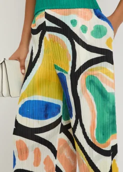 Printed pleated woven cropped trousers