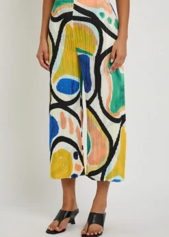 Printed pleated woven cropped trousers