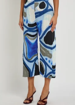 Printed pleated woven cropped trousers